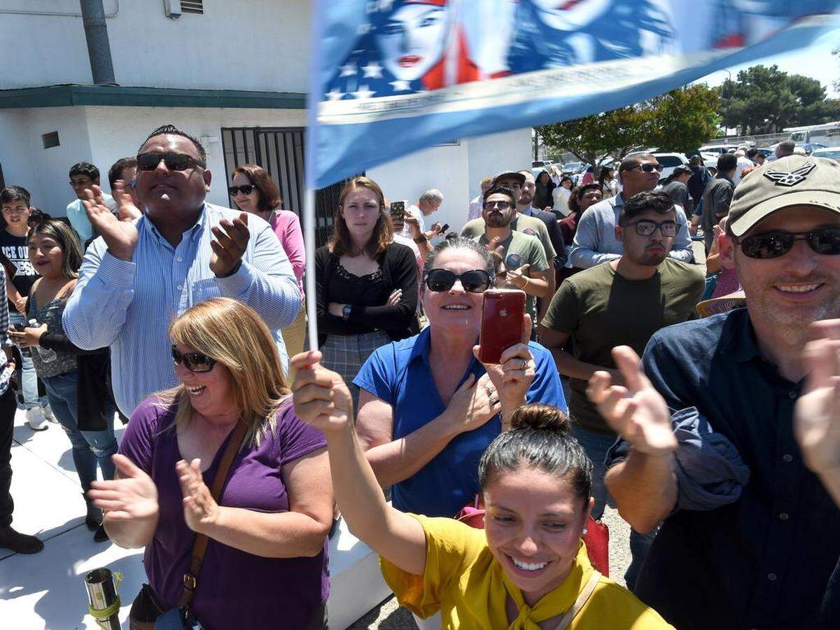 People cheer on Democratic presidential candidate Pete Buttigieg after he spoke at Tuolumne Hall in downtown Fresno on Monday morning, June 3, 2019.