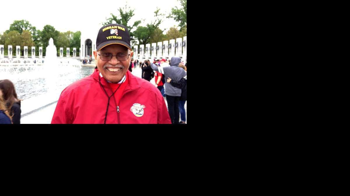 Marine Corps veteran Gahiji Bostick of Fresno at the World War II Memorial on Tuesday, April 25, 2017.