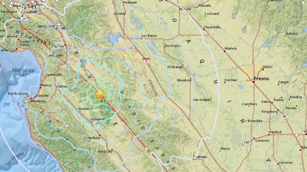 A star indicated the epicenter of a 4.7 earthquake detected Monday, Nov. 13, near Pinnacles National Park.