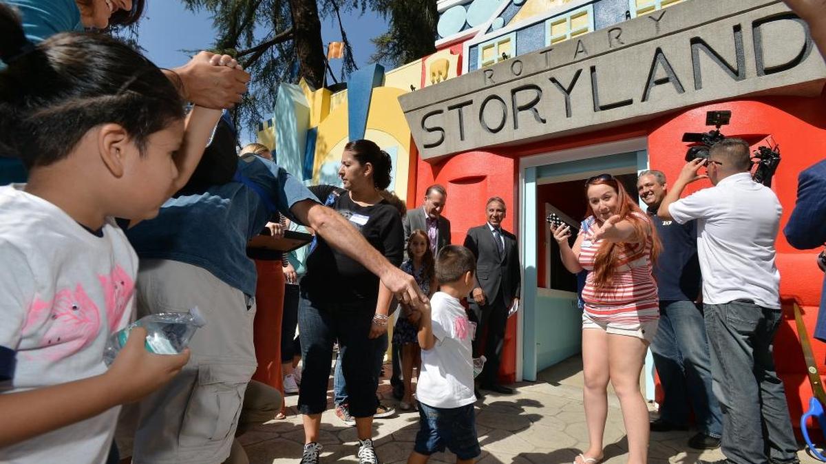 The crowd gathers for the grand reopening of Storyland at Roeding Park in Fresno, California, in 2015. A new feature, the Jack and Jill Hill, was unveiled Friday, March 3, 2017. The feature was made possible by a large donation from JD Food.