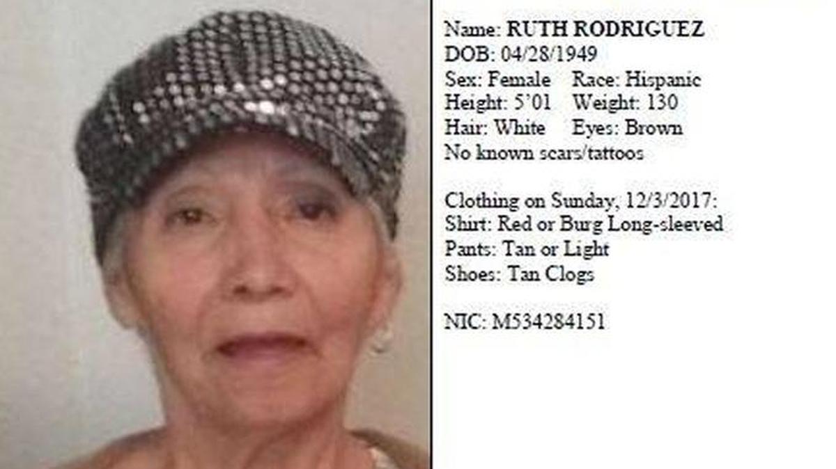 Ruth Rodriguez, 68, was reported missing Sunday evening. She was located by emergency medical services in the early hours of Monday, Dec. 4, 2017.