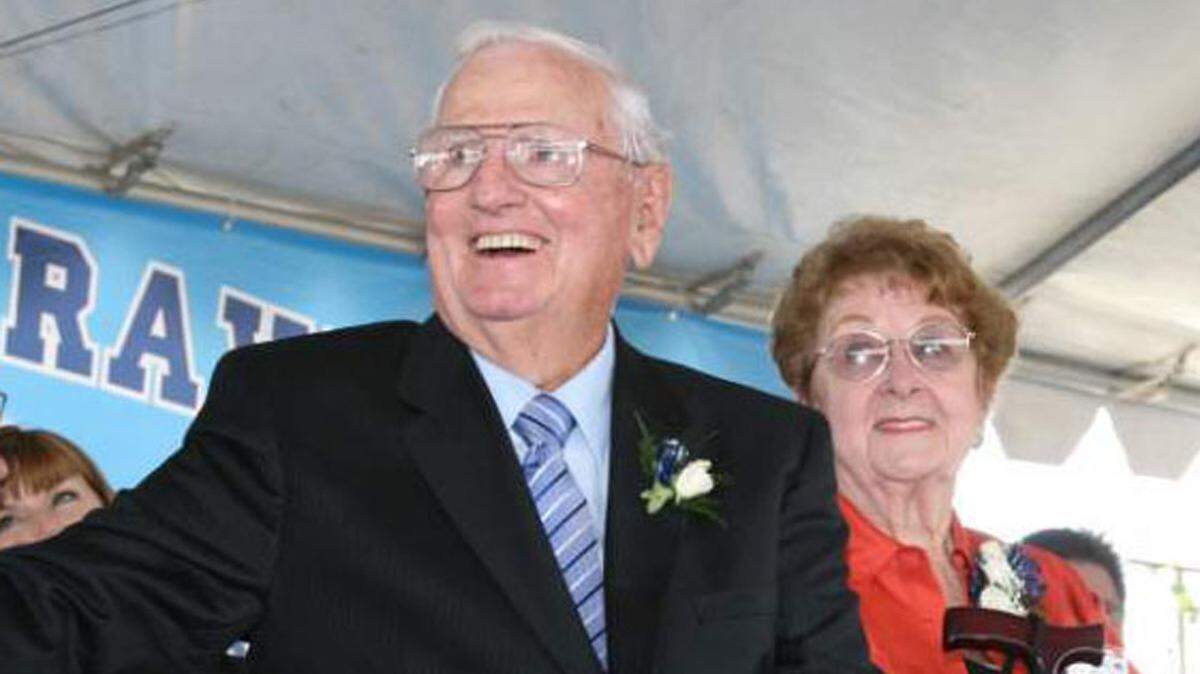 In 2006, Bud and Evelyn Rank attend the groundbreaking for Bud Rank Elementary School in the Clovis Unified School District.