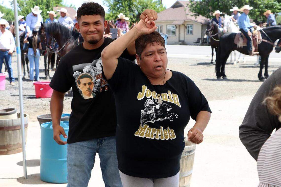 Leticia Fernández dances during the 45th annual Joaquín Murrieta Horse Pilgrimage at the Half Way Store on July 30, 2023.