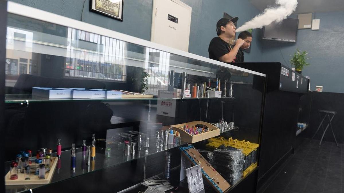
A display case at Royal Vapes in Fresno includes accessories for e-cigarettes.
