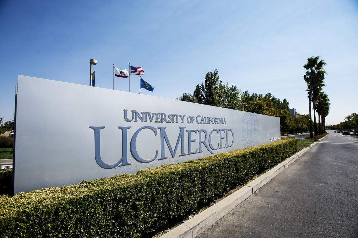 The main entrance to the University of California, Merced in Merced, Calif., Tuesday, Aug. 30, 2016.  
