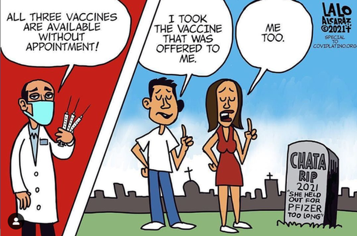 Cartoonist Lalo Alcaraz’s goal is simple: Fight COVID-19 misinformation and promote vaccination among the Latino community.