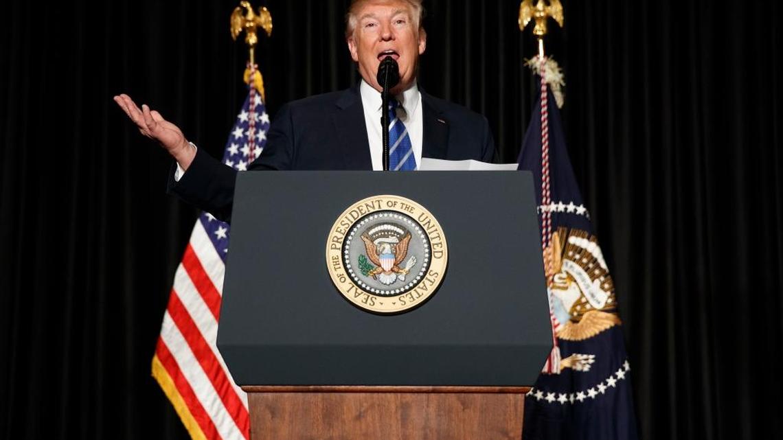 President Donald Trump speaks to the Major County Sheriffs’ Association and Major Cities Chiefs Association, Wednesday, Feb. 8, 2017, in Washington, D.C.