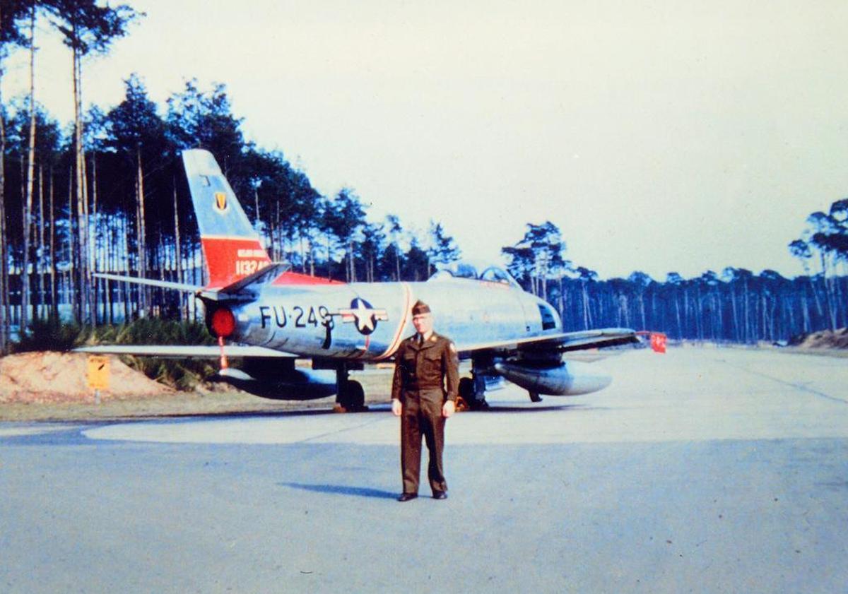 John Arambel poses at Ramstein Air Base in Germany in 1954. Arambel, an Army veteran, was attached to the Air Force during the Korean War and stationed in France and Germany from 1952-54. Arambel was part of the 13th voyage of the Central Valley Honor Flight that left Fresno on Monday, April 24, 2017.