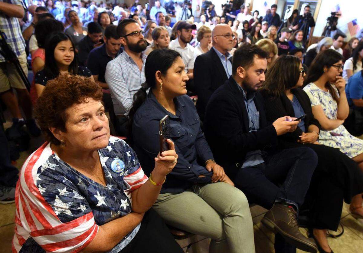 People listen to Democratic presidential candidate Pete Buttigieg at Tuolumne Hall in downtown Fresno on Monday morning, June 3, 2019.
