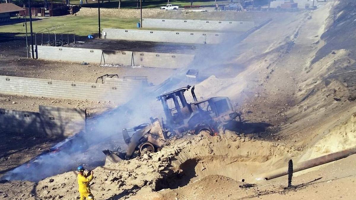 Pacific Gas & Electric Co. released this photo of the area where the natural gas line was ruptured on Friday, April 17.