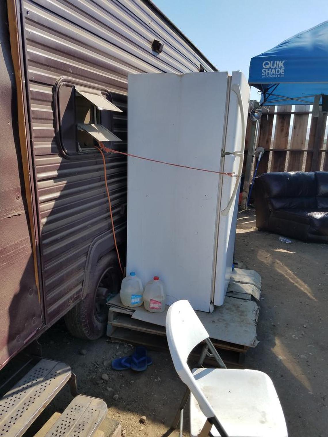 This outdoor refrigerator that had to shared by 22 farmworkers in Monterey County, according to Department of Labor officials.