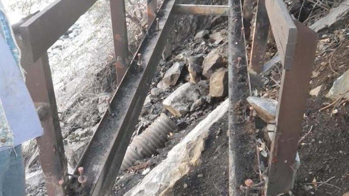 This pedestrian bridge was damaged during the Rough Fire. It is in the only public walkway to Boyden Cavern, and the question of who will repair it is unresolved.