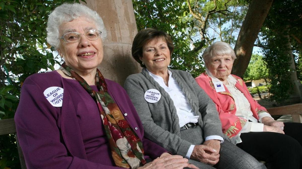 Linda Mack, left, and Hanna Krebs, center, are pictured in this 2011 photo with Rosellen Kershaw, who died last September. At that time, they had been members of the Fresno chapter of the League of Women Voters for more than 50 years. The group is celebrating its 75th anniversary with a gala Monday.