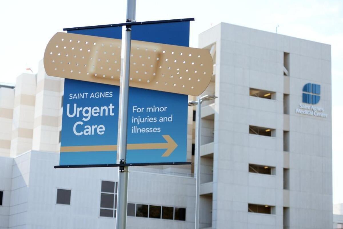 A sign sends patients to the Saint Agnes Urgent Care Center outside the main hospital, seen in a file photo.