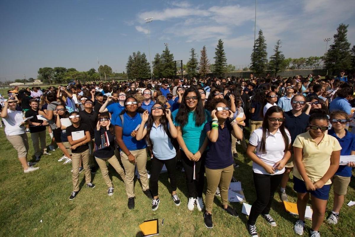 All 800 students at Computech Middle School in Fresno watched the eclipse on a field at their school on Monday, August 21.