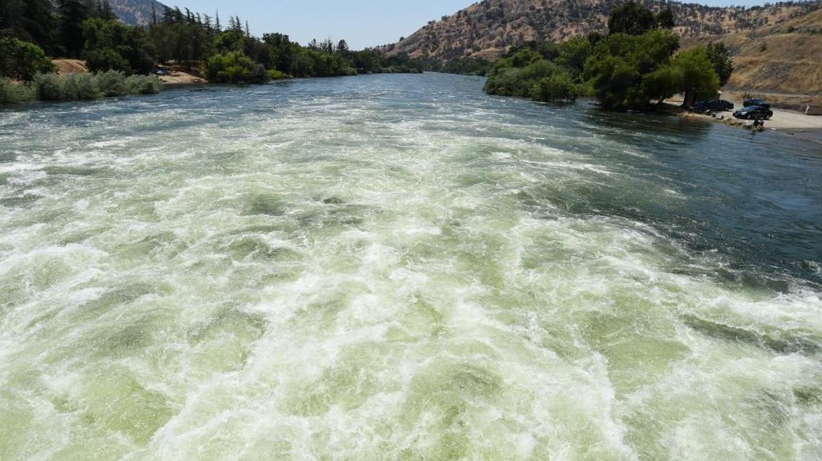 This June photo shows the Kings River as it fills the channel under the bridge beneath Pine Flat Dam.
