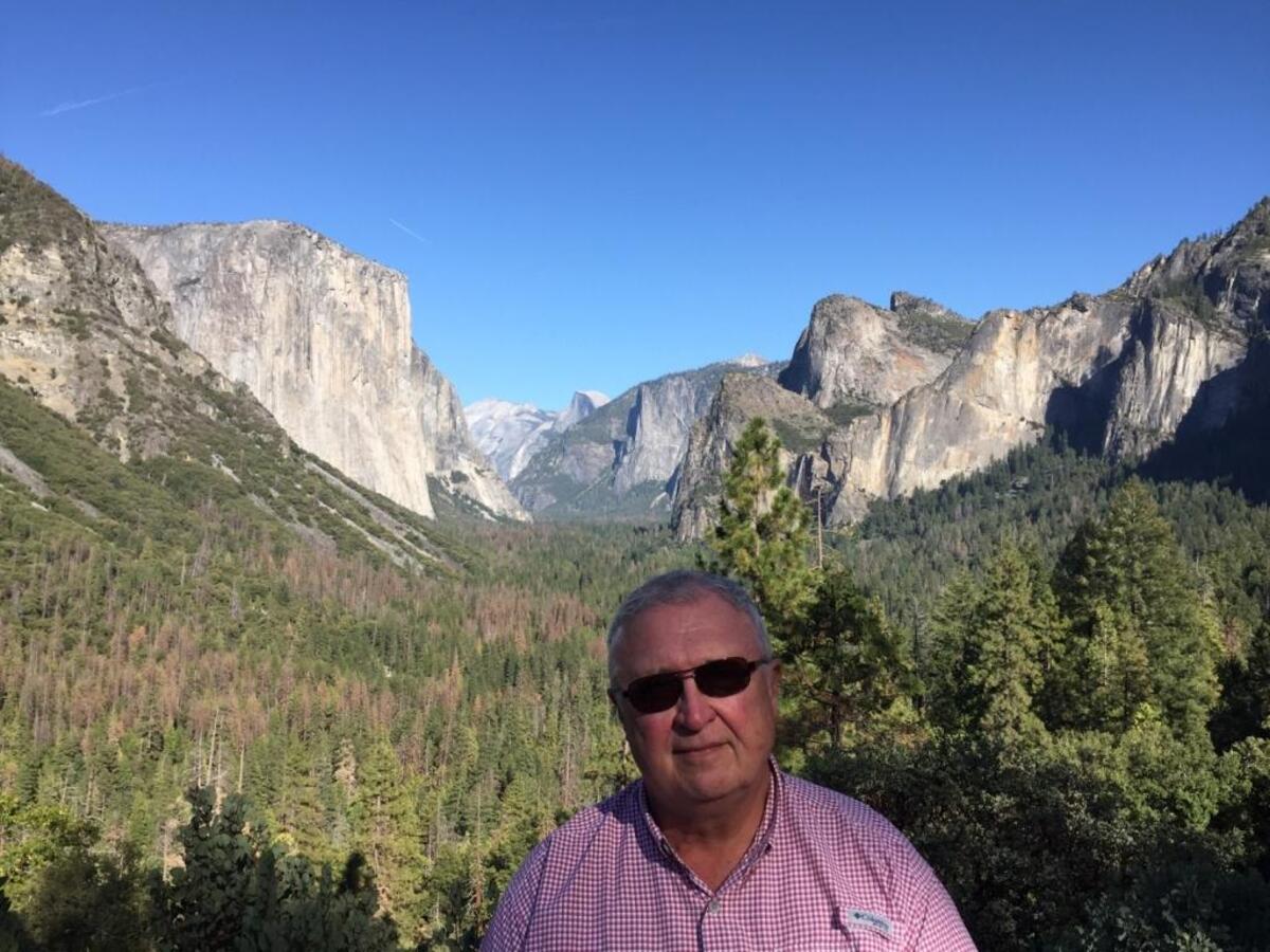 Jim Evans, a man in his 60s from Florida, poses for a photo at Tunnel View on Highway 41before arriving in Yosemite Valley. Evans was injured on Thursday, Sept. 28, 2017 in a massive rock fall on El Capitan.