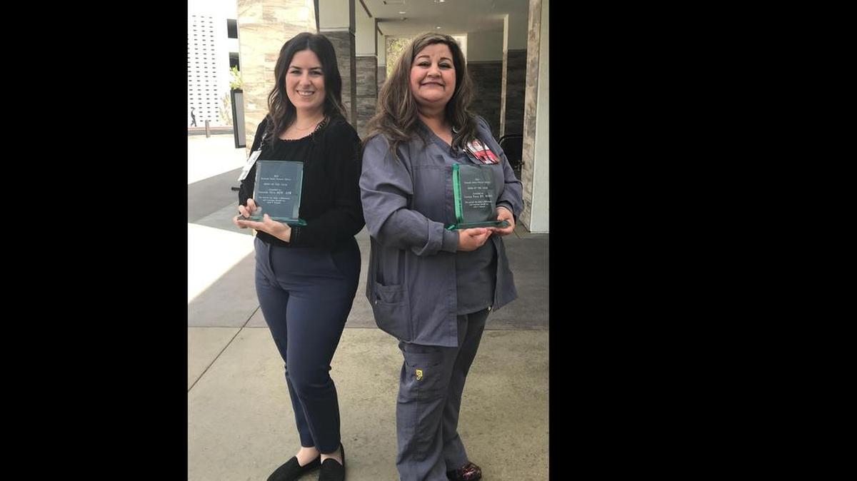 Amanda Silva, left, and Lorena Perez were named Kaweah Delta’s Patient Safety Heroes of 2019.
