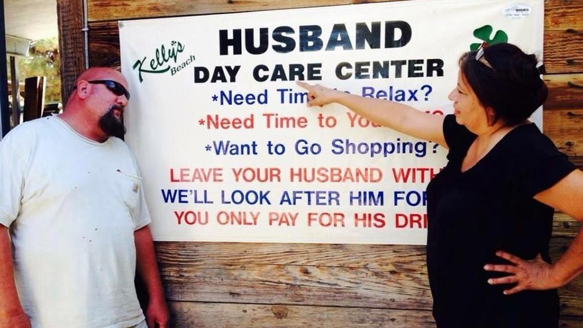 A humorous sign posted at Kelly’s Beach in Reedley. The venerable institution of recreation and libation along the Kings River at the western edge of Reedley has been sold to new owners after closing due to financial stress.