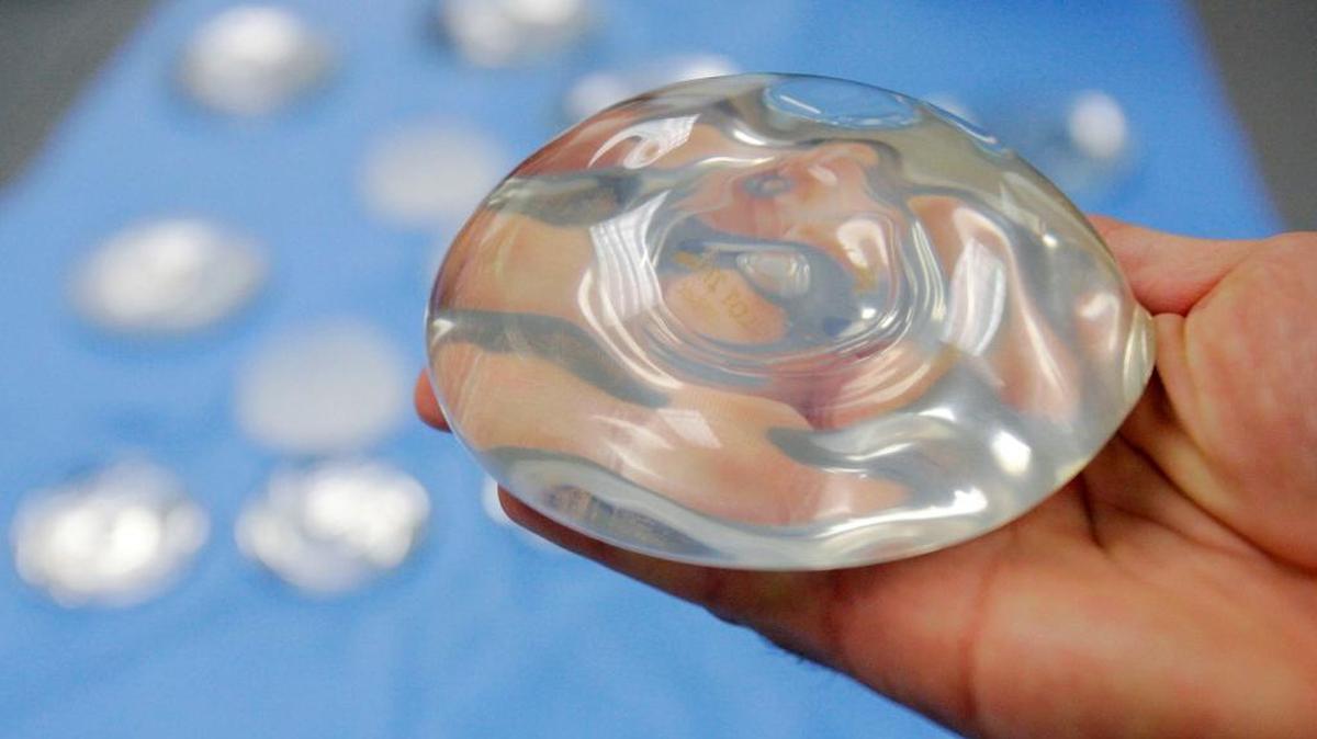 A silicone gel breast implant is shown at Mentor Corp. manufacturing facility in Irving, Texas.