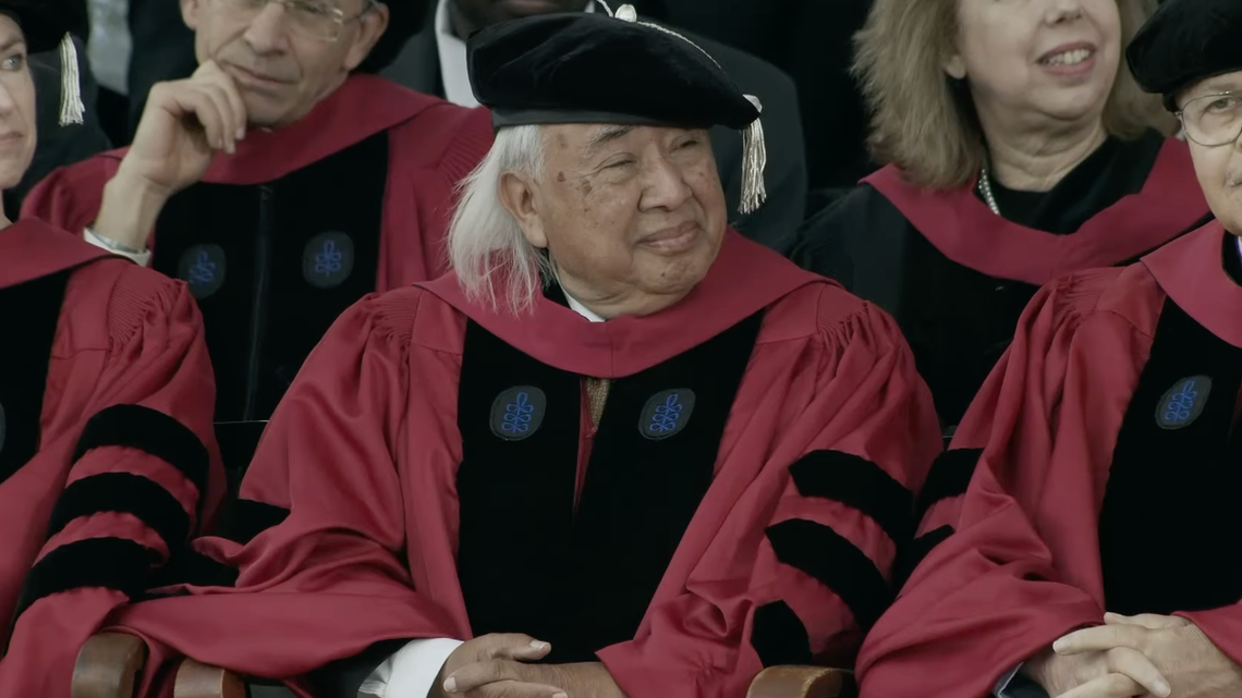 Harvard University awarded an honorary doctorate to Hugo Morales (center), co-founder and executive director of Radio Bilingüe, in recognition of his lifelong achievements on May 25, 2023. Morales is the first Indigenous Mexican to receive the honor that has previously been granted to 16 U.S. presidents, world leaders, civil rights leaders, scientists and artists.