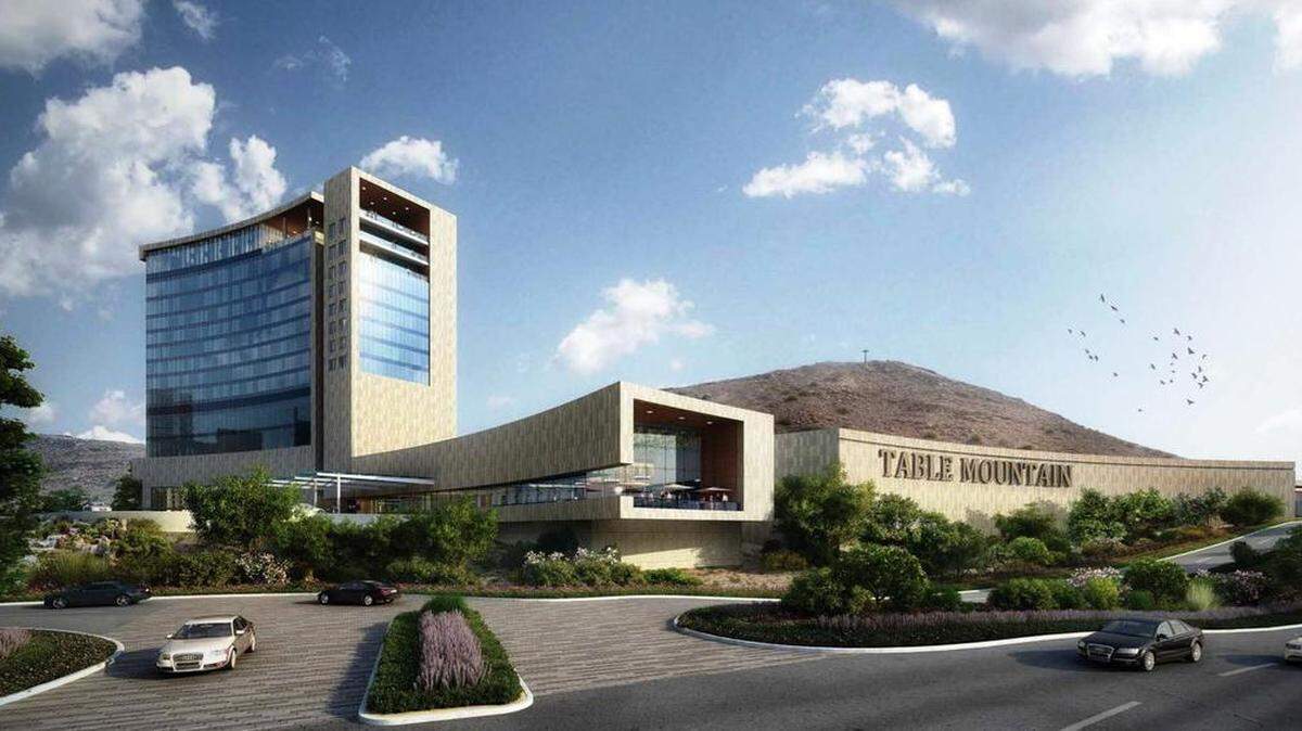 An artist's rendering depicts a new casino and hotel tower proposed by the Table Mountain Rancheria near Friant. The building would nearly double the gaming floor space of the existing Table Mountain Casino.