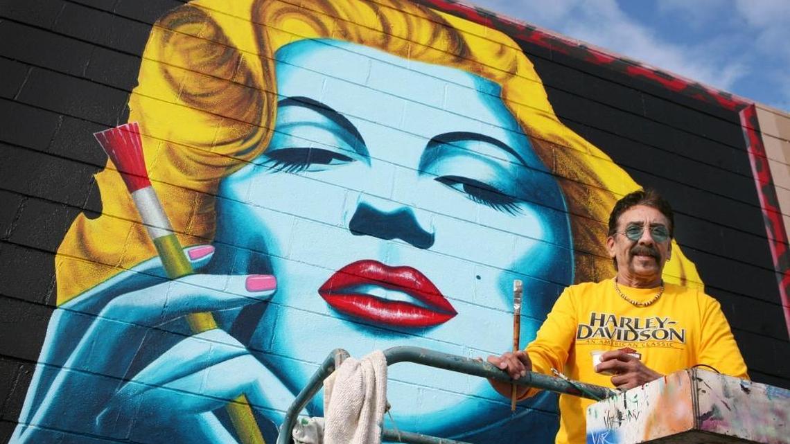 
Muralist FranCisco Vargas, in a photo from December 2012, gave a facelift to his 20-year-old Marilyn Monroe mural on the Weco Welding Supply building on Ventura Street near Eighth in Fresno.

