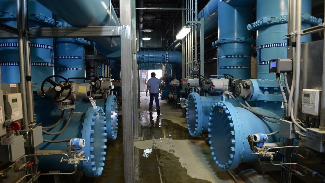 Massive filters are used in the treatment process at the city of Fresno’s surface water treatment plant on Chestnut Avenue near Behymer Avenue.