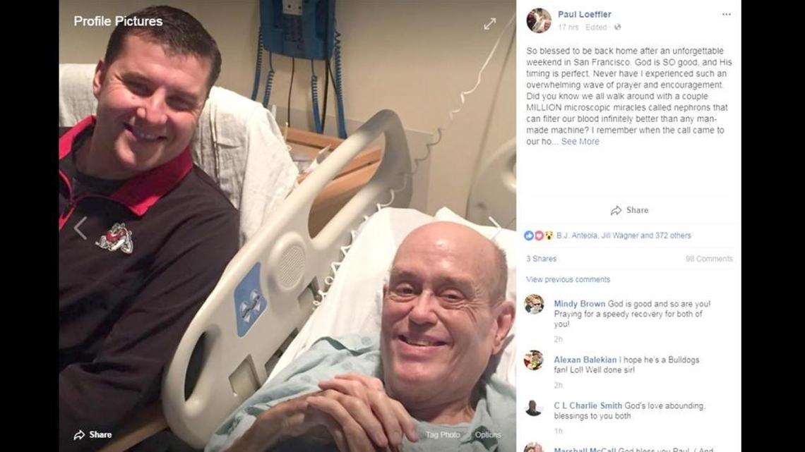 Paul Loeffler, left, donated his kidney to R. Michael Alexander, who is recovering at University of California, San Francisco Medical Center.