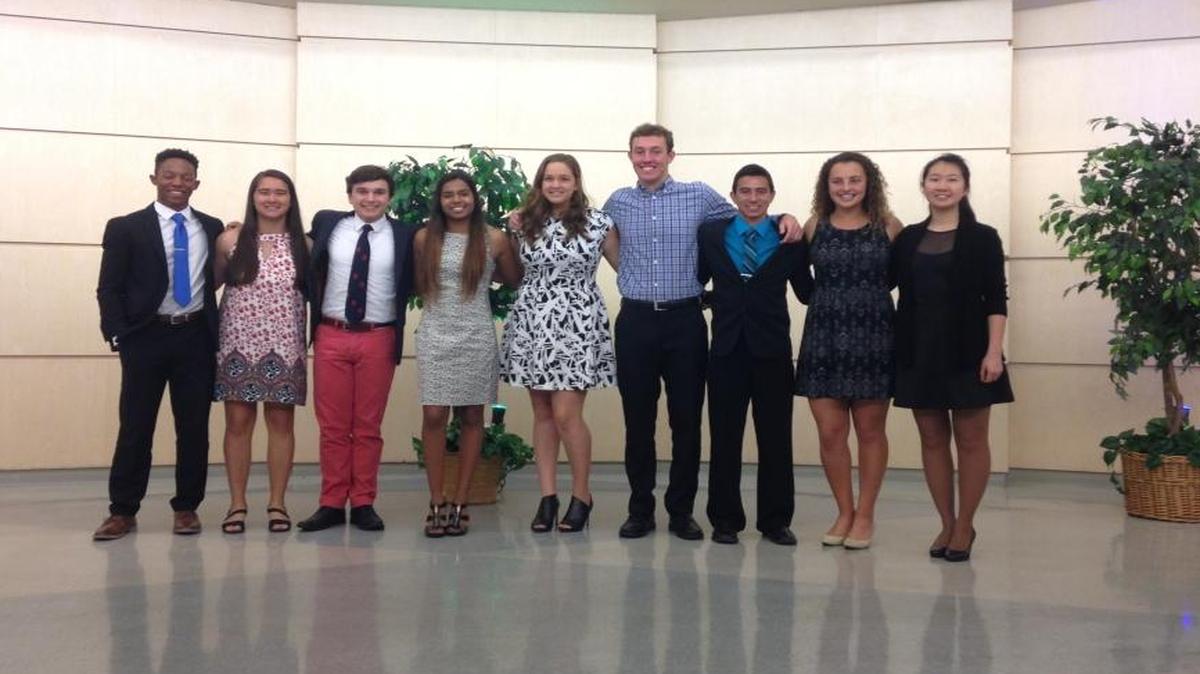 The local chapter of the Exchange Club honored 10 Clovis Unified graduating seniors with the Youth of the Year award. From left are Max Bessard, Kiani Hildebrandt, Sammy Linkowski, Neha Pondicherry, Giavanna Larez, Cole Heimerdinger, Gage Marquez, Kayla Hill and Si Jie “Sophia” Ma.