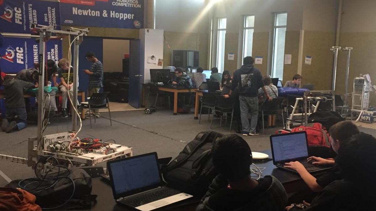 The Buchanan Bird Brains hard at work in the robotics lab.