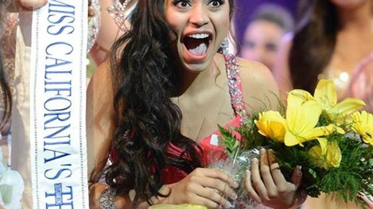 
Clovis North high school senior Avery Grooms reacts to the announcement that she won Miss California’s Outstanding Teen pageant on June 26 in the William Saroyan Theatre.
