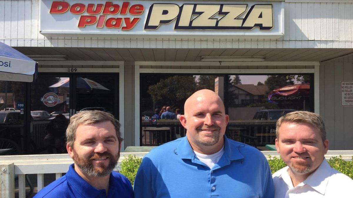 The news owners of Double Play Pizzeria are, from left, Dwayne Dahlberg, Richard Sponholz and Darrell Dahlberg.