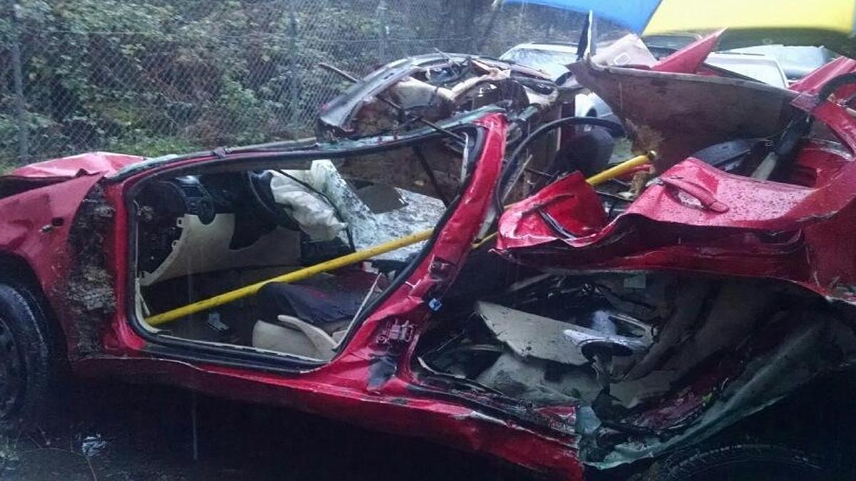 Tyler Smedley’s Volkswagen Jetta was totalled when it smashed into a power pole and two trees about 11:30 p.m. Dec. 2.