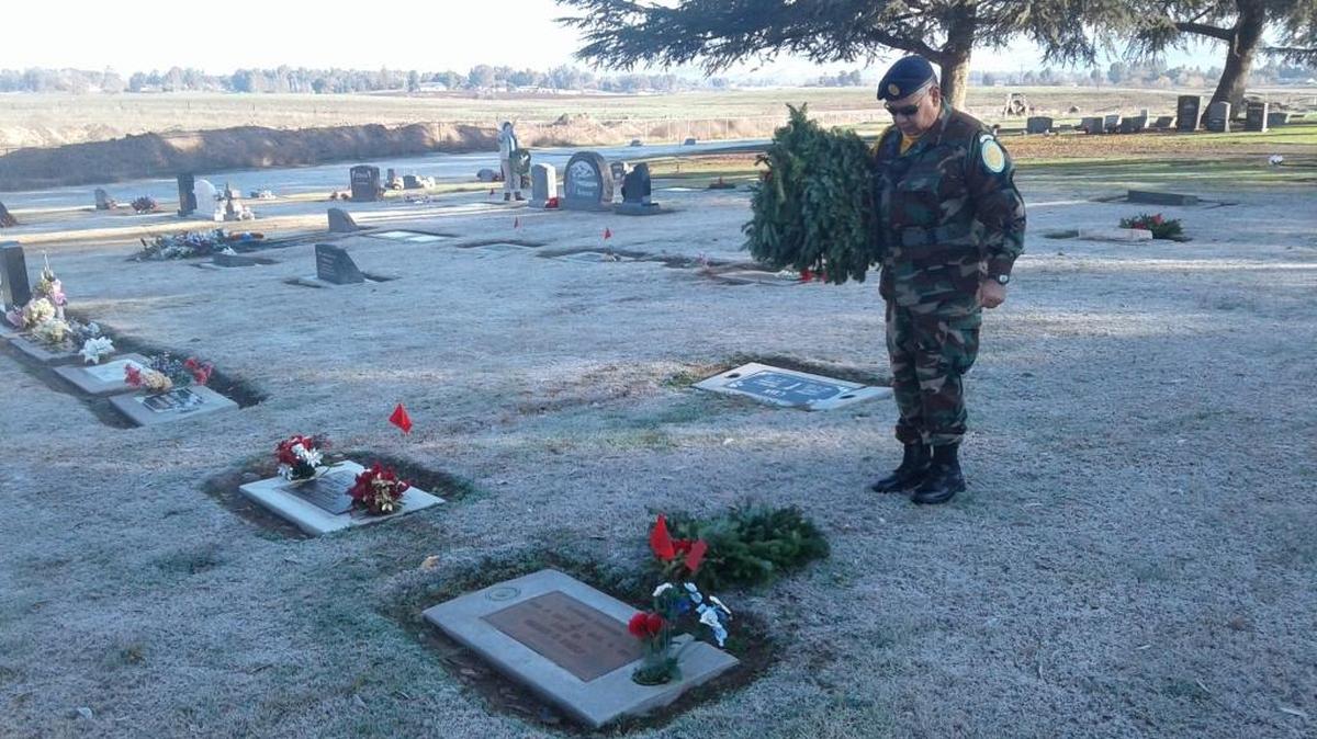Veterans of Foreign Wars Post 3225 in Clovis sponsored wreath-laying ceremonies at Red Bank and Academy cemeteries in Clovis. In total, 185 wreaths were placed on the graves of veterans.