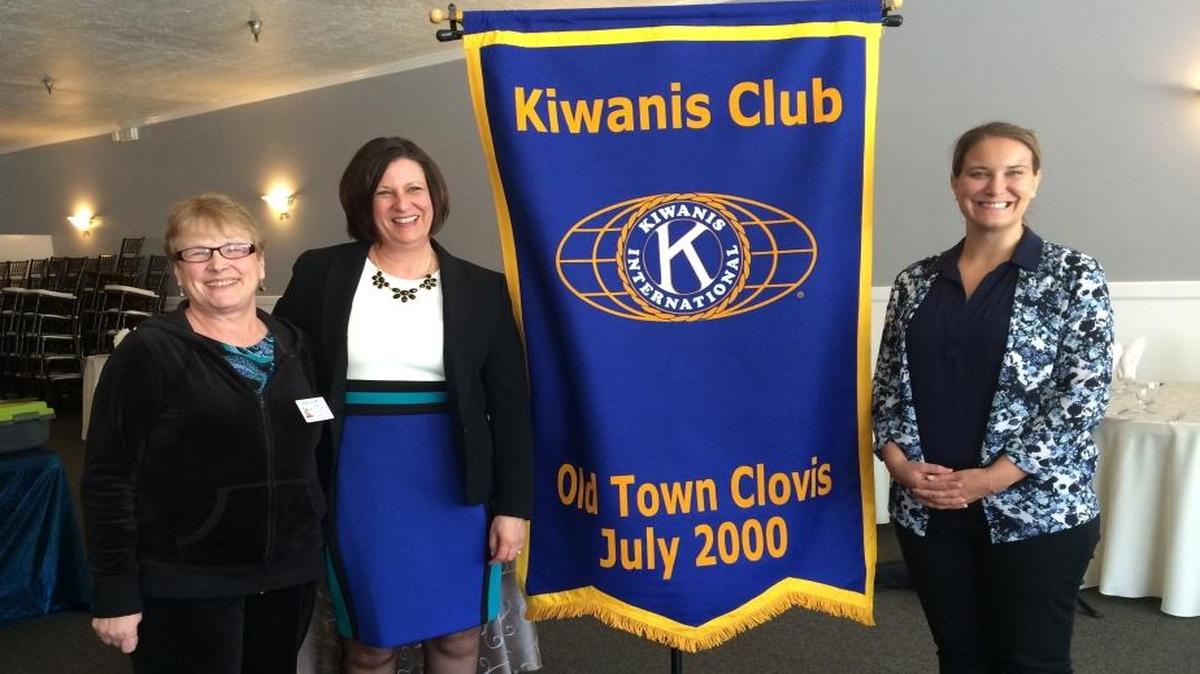 The Kiwanis Club of Old Town Clovis pledged a $10,000 donation toward the new Clovis Regional Library to be built at Clovis Avenue and 3rd Street. From left are club president Sharon Smith, Fresno County interim librarian Kelley Landano and the library’s development officer Susan Renfro.