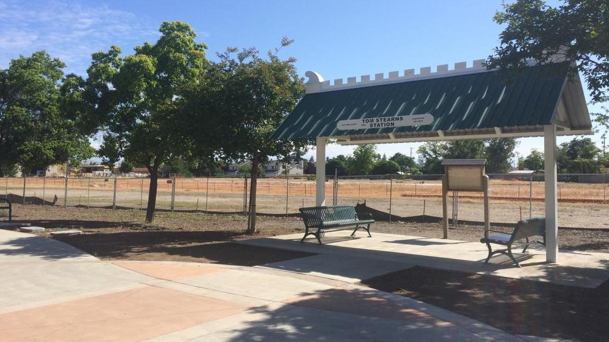 The land seen behind the Tom Stearns Station on the Old Town Trail near Clovis Avenue and Third Street will be home to the new Clovis Regional Library.