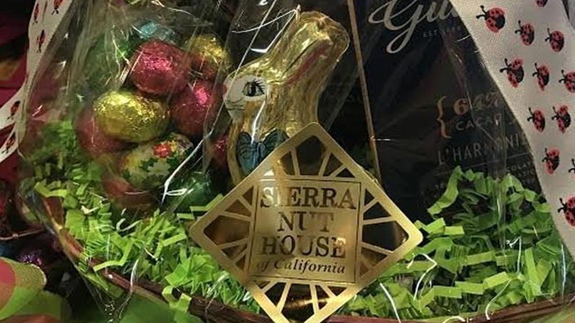 Gift baskets, like this Easter basket, are popular with Sierra Nut House’s customers.