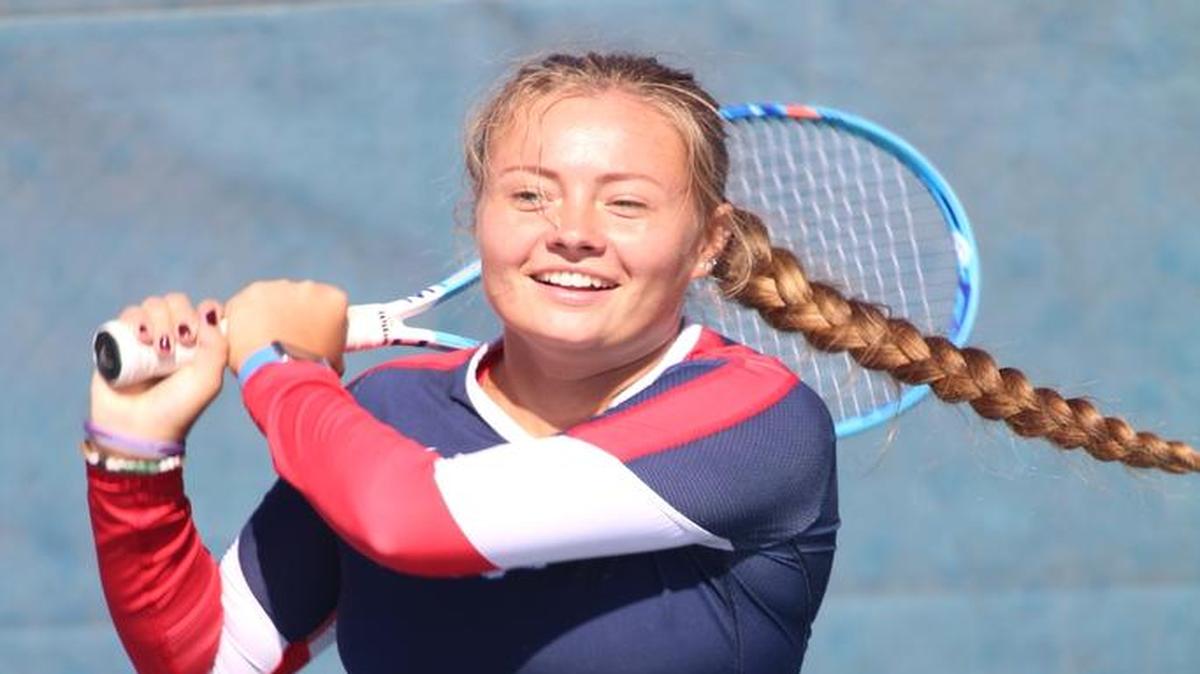 Galina Bykova volleys with a teammate during a practice at Fresno State.