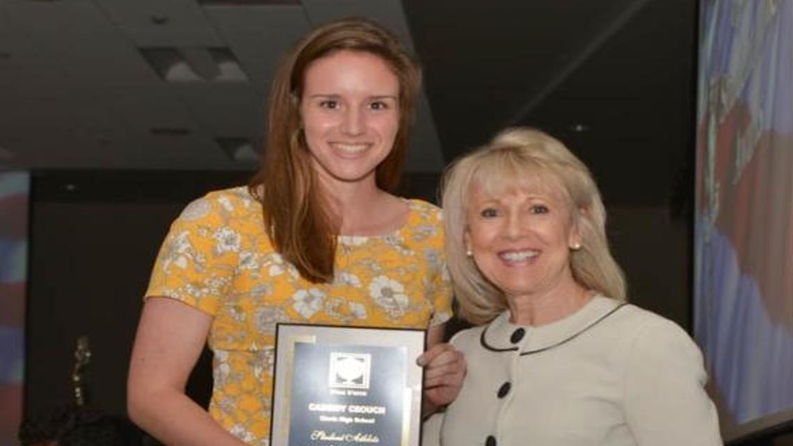 Dr. Janet Young, superintendent of the Clovis Unified School District, presents Clovis High School senior Cassidy Crouch with a nominee’s award at the B’nai B’rith Student Athlete Award dinner. Crouch was later named winner of the overall award.