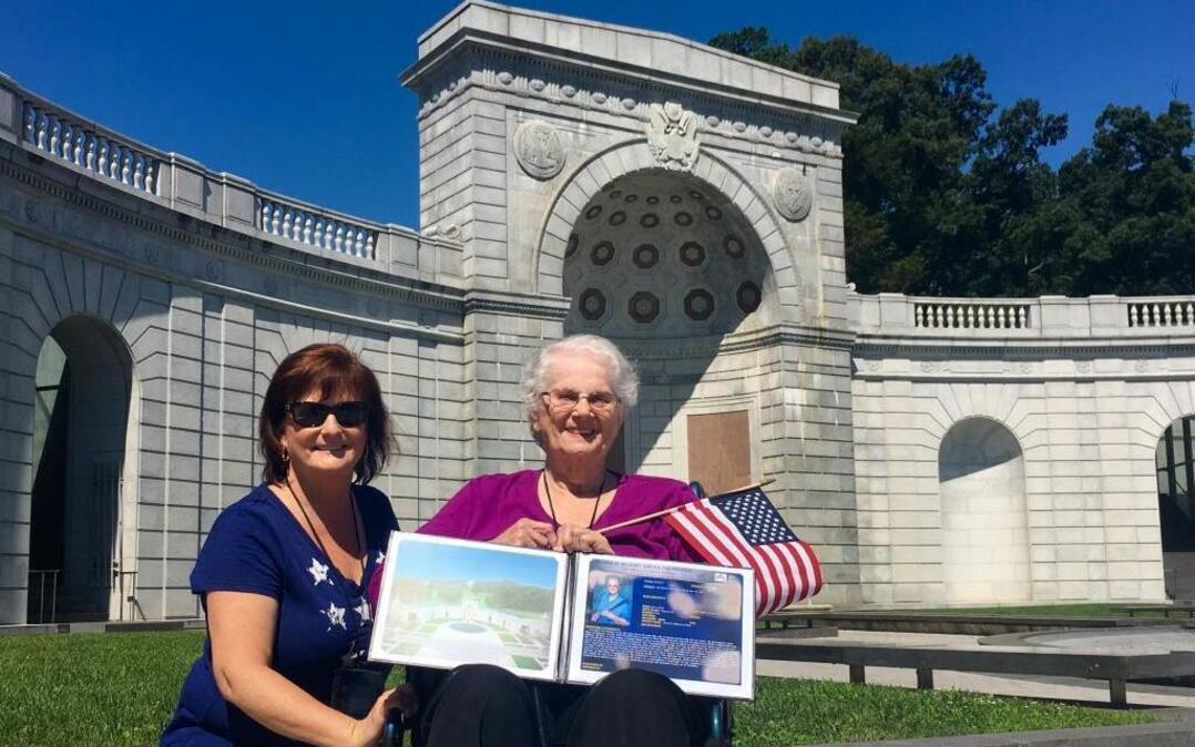 Dorothy Proctor, 78, of Clovis visits the Women in Military Service for America Memorial at Arlington National Cemetery in Washington, D.C. with friend Susan Tuttle. Proctor, who played in the Women’s Air Force Band in the 1950s, was one of 65 local veterans who participated in the Central Valley Honor Flight.