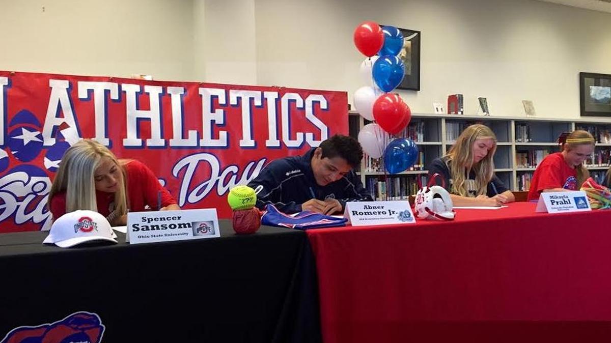 Buchanan High School senior student-athletes sign their National Letters of Intent at a party last week.