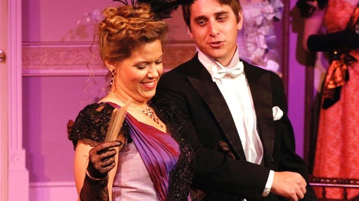 Chase Stubblefield, a Buchanan High School graduate, performs at 2nd Space Theatre. He has a lead role in Good Company Players’ production of “An Ideal Husband.” Stubblefield is shown with Casey Ballard.