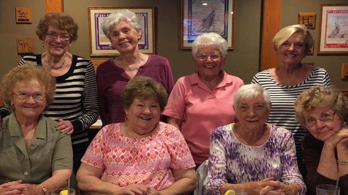 In the back row, from left, are Laverne Henry, Judy Barkman, Colleen O’Dell and Susan Rigsbee. In the front row, from left, are Rita King, Nadine Pishione, Lois Vuicich and Annie Vandergrift.