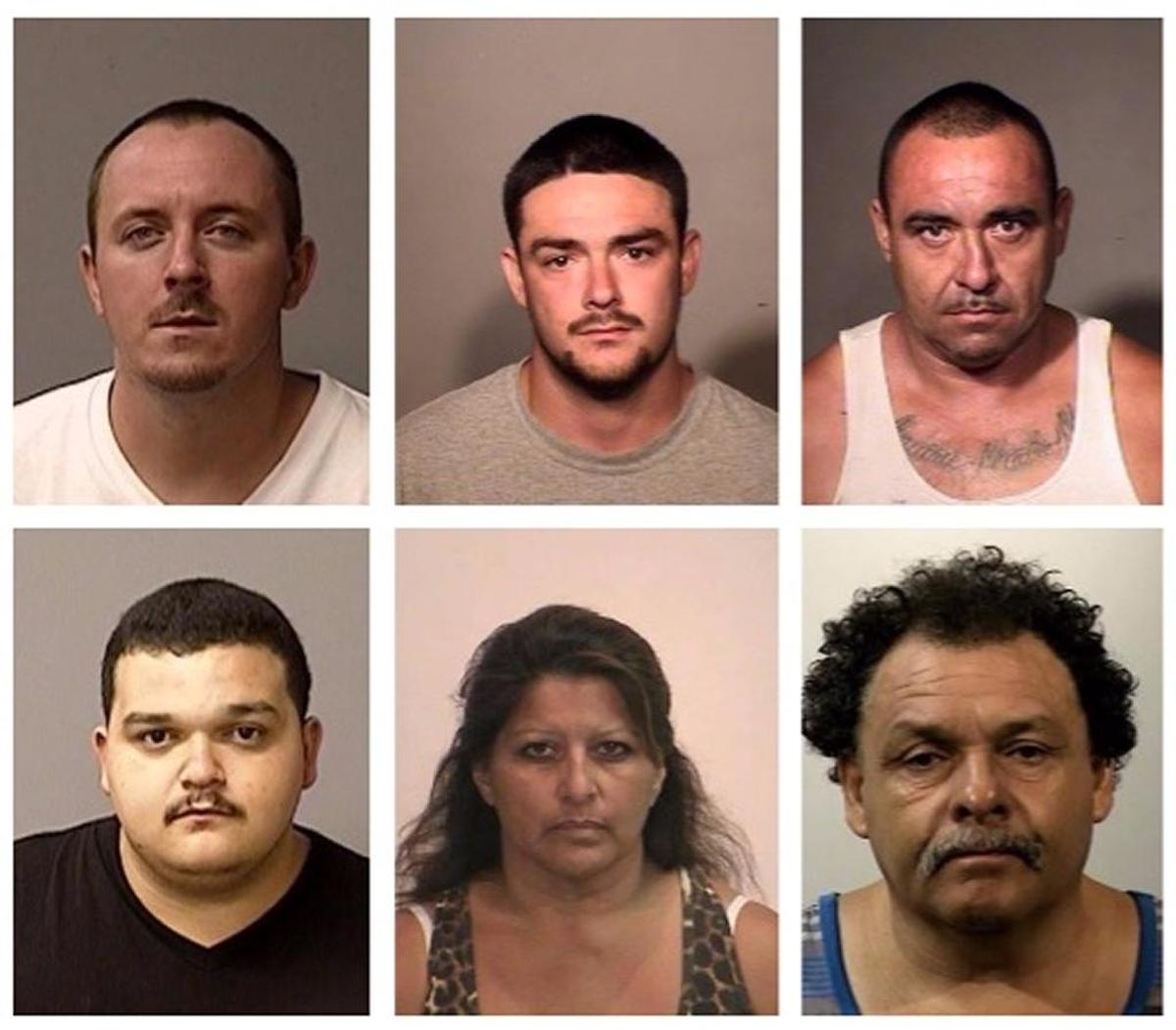 Top left to right: Nathan Creel, James Britt, Luis Galvan. Bottom left to right: Johnny Sanchez, Dolores Garza, David Avina. Garza and Avina are still being sought by police.