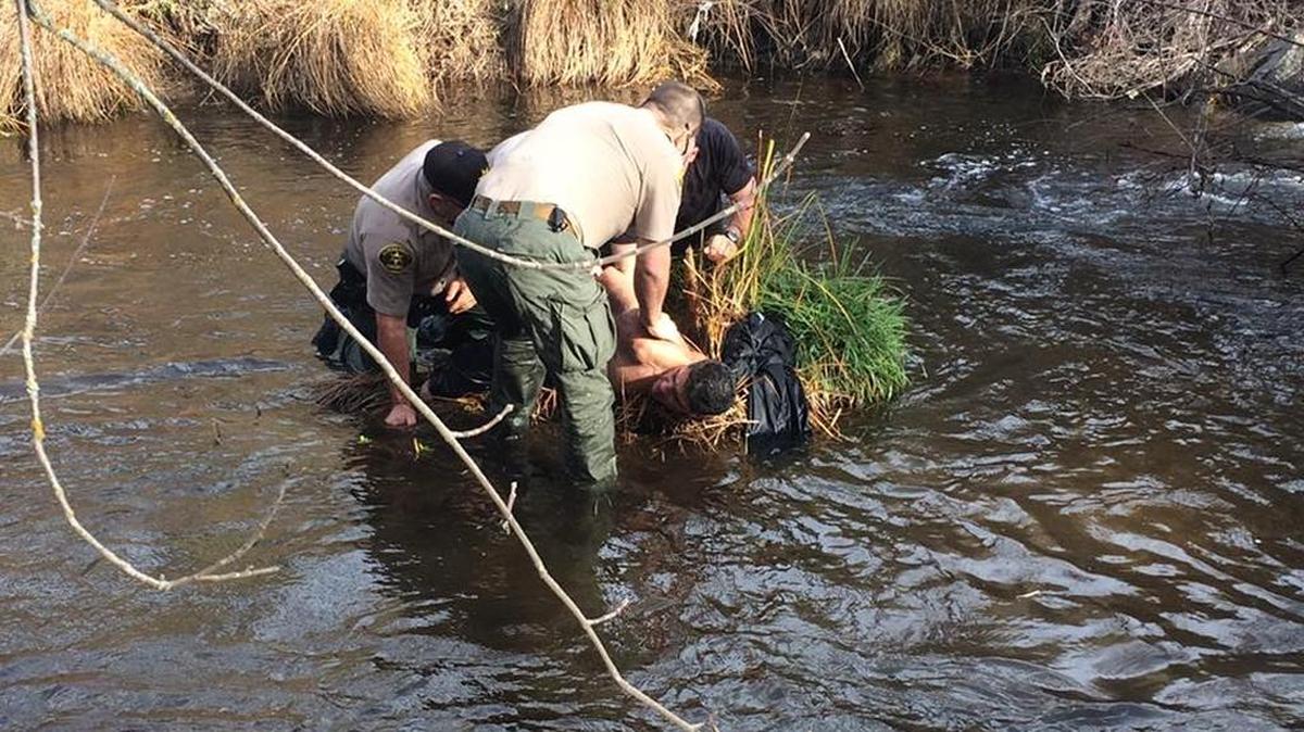 Madera County Sheriff deputies arrest Kirk Yeterian, 35, after he ran from them Wednesday in Oakhurst.