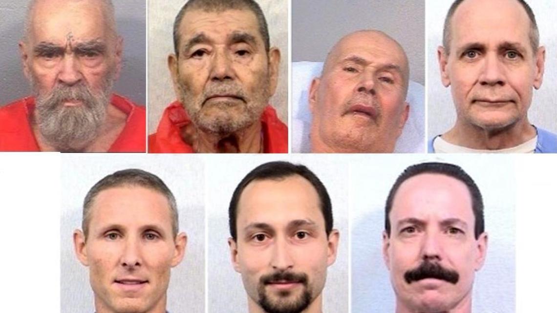 From top left, Charles Manson, Juan Corona, Rodney Alcala and Phillip Garrido (kidnapper of Jaycee Dugard) From bottom left, Dana Ewell, Michael Markhasev and David Hawk