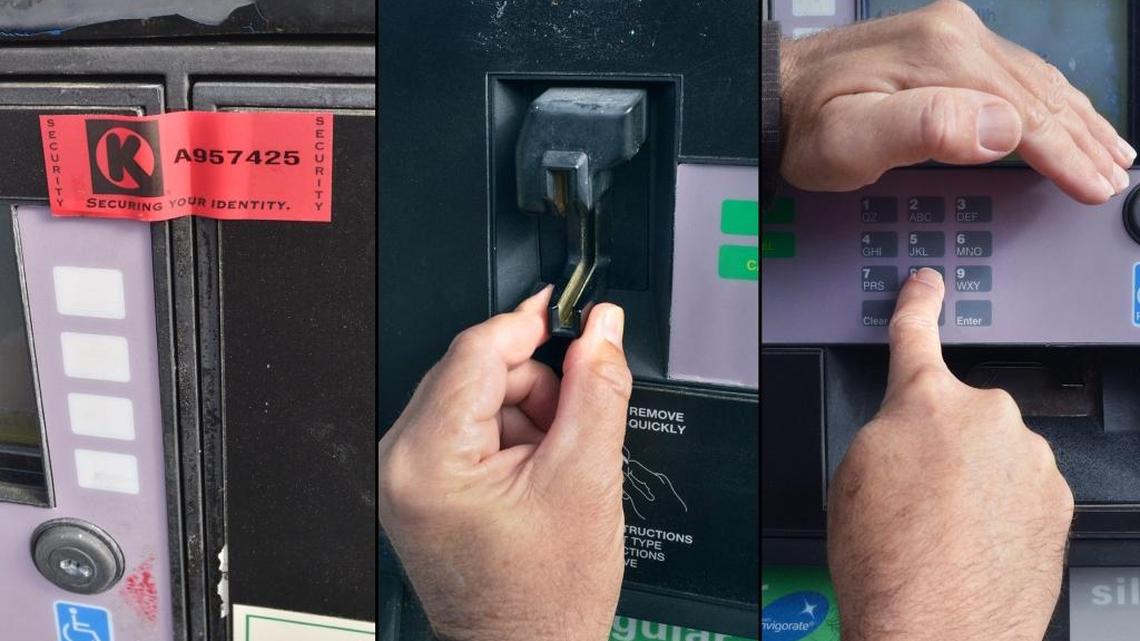 To combat gas-card skimmers when using a credit or debit card, make sure the security sticker on the front of the pump is unbroken, that the card reader slot is firmly attached and cover the keypad when entering identifying information.