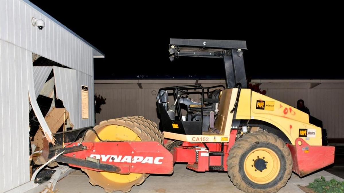 Police said three juveniles took this tractor from a nearby construction site and used it to smash into a Central Unified School District building Sunday night, July 18, 2016.