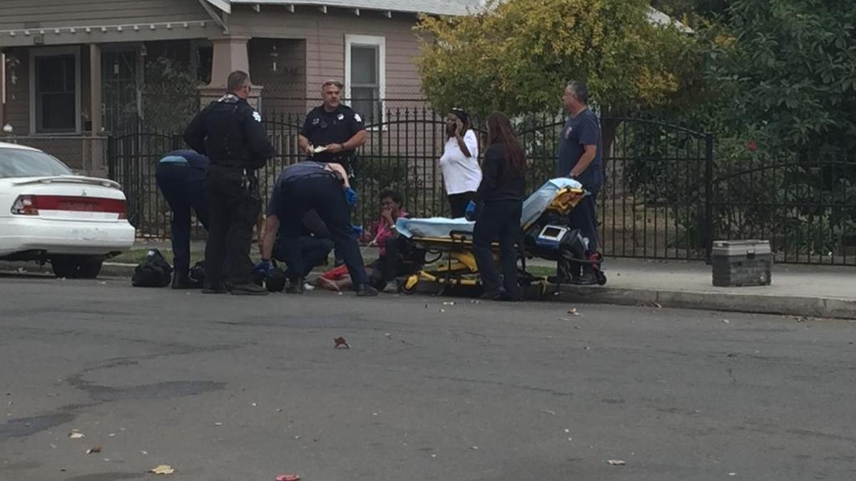 A blind woman was shot while walking in her central Fresno neighborhood Saturday.